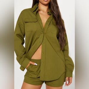 Fashion‎ Nova Pick One Poplin Short Set - Olive  Size Small